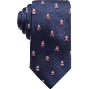 Saddlebred 100% Silk Santa Embroidered Navy Tie,  Holiday, Festive, Christmas Me